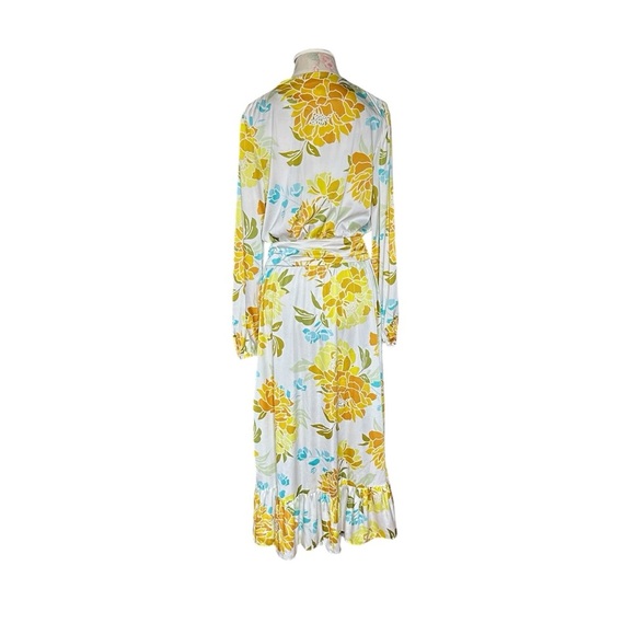 Ryegrass Women’s Yellow Floral V-Neck Wrap Dress – Size Medium - Picture 3 of 8